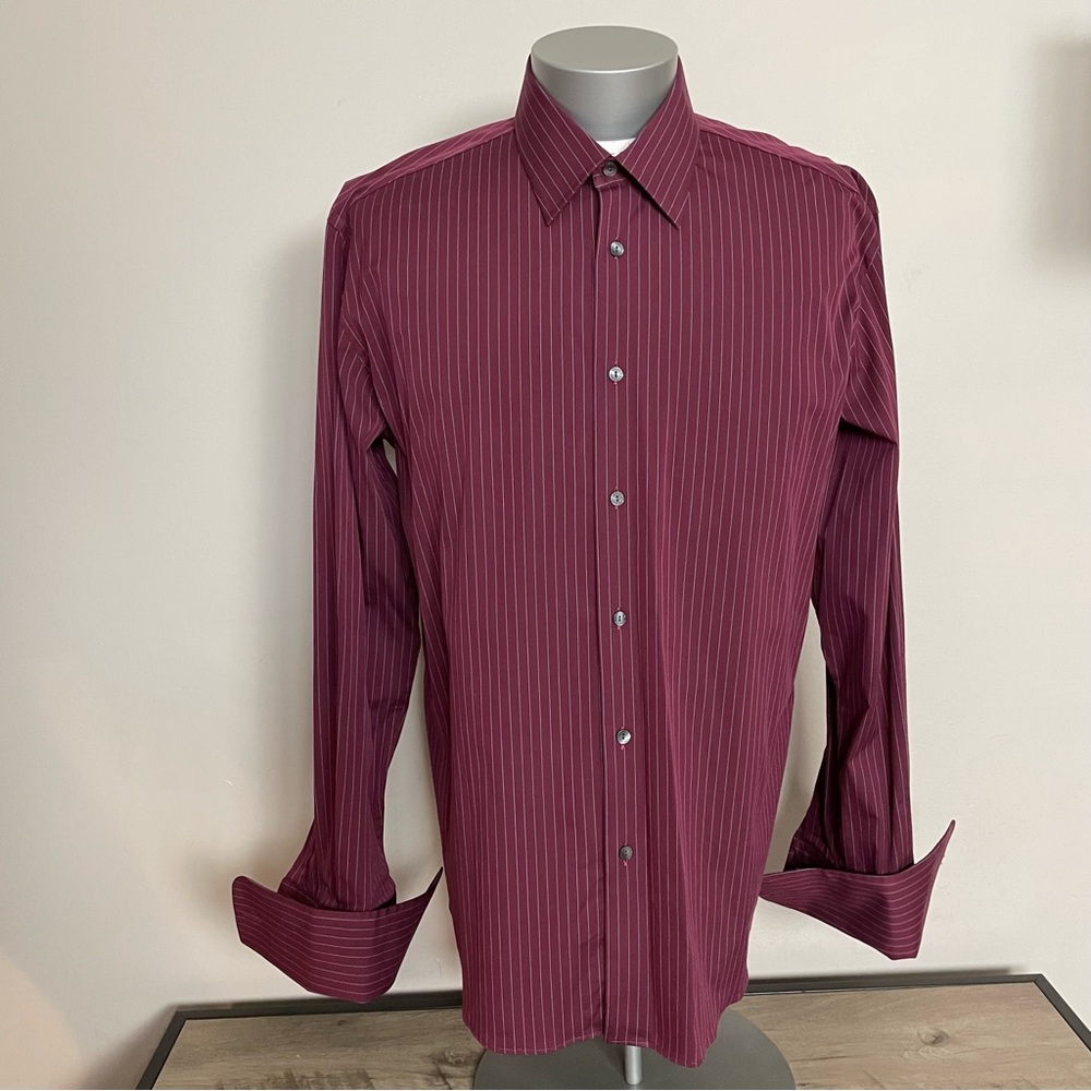Men's DOLCE & GABBANA Burgundy PIN STRIPE French Cuff BUTTON UP Dress SHIRT